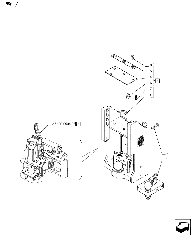 Схема запчастей Case IH PUMA 200 - (37.100.0505[01]) - SLIDER TOW HOOK WITH AUTO SWIVEL COUPLING (38 MM) AND K80 WELDED (VAR.743180) (37) - HITCHES, DRAWBARS & IMPLEMENT COUPLINGS