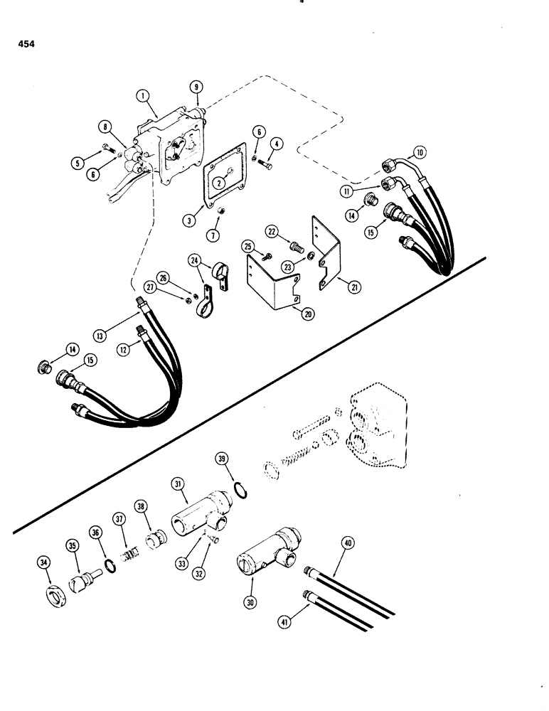 Схема запчастей Case IH 1070 - (0454) - BREAK-AWAY COUPLINGS & LINES, STANDARD COUPLINGS, FOR A42248 VALVE PRIOR TO TRACTOR SN 8709725 (08) - HYDRAULICS