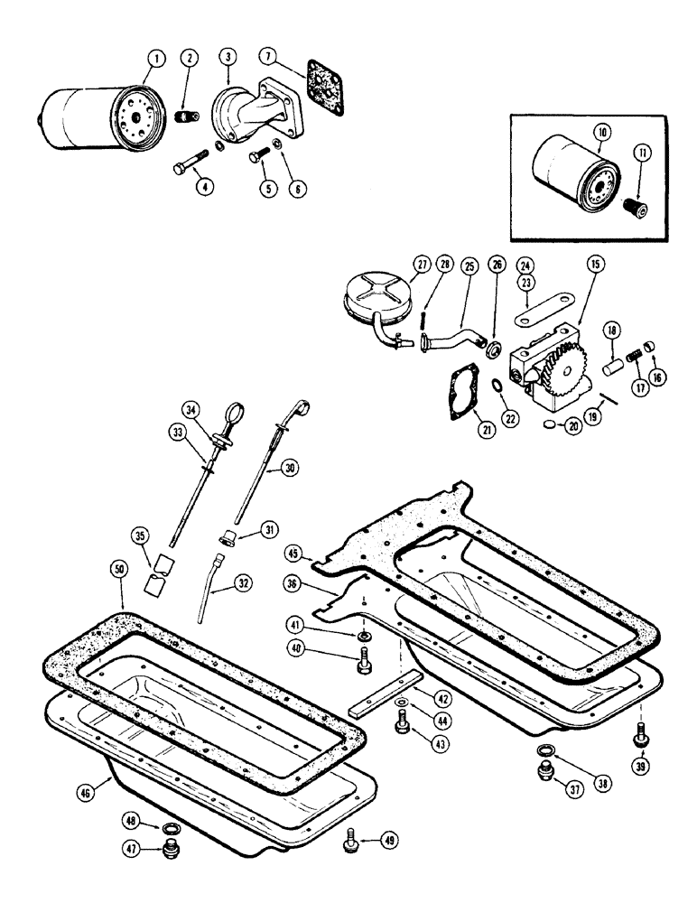 Схема запчастей Case IH 530 - (088) - OIL FILTER, BRACKET MOUNTED, FLANGE MOUNTED AND OIL PUMP, OIL PAN, 430 & 530 SERIES, 188 DIESEL ENG. (02) - ENGINE