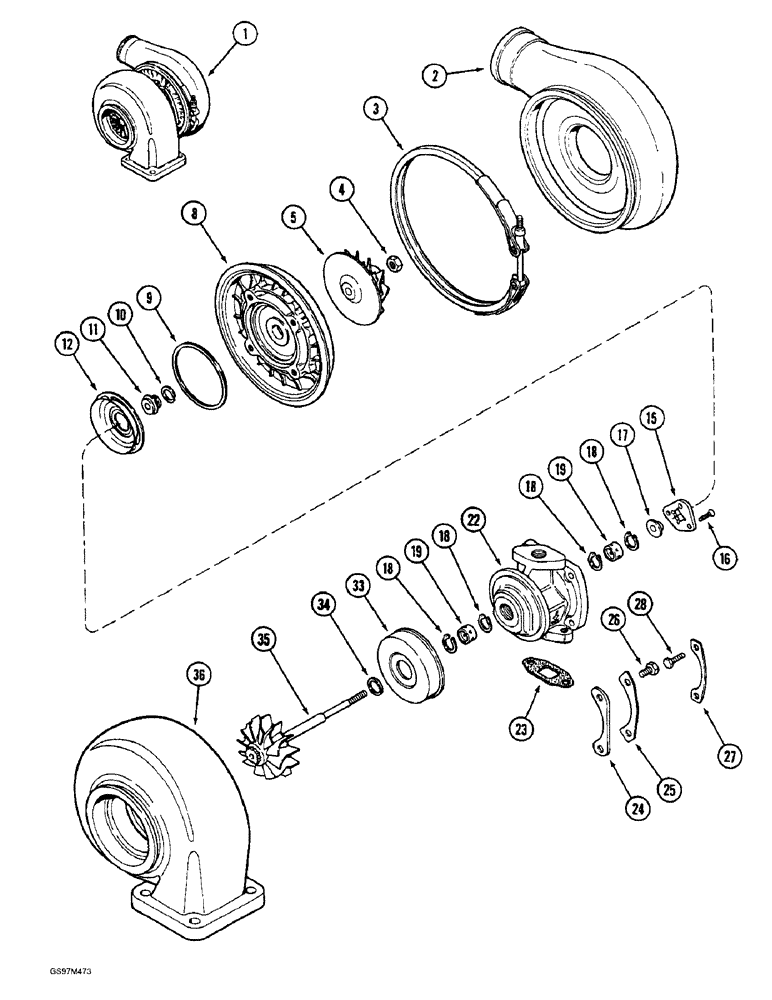 Схема запчастей Case IH 1660 - (2-26) - TURBOCHARGER, 6T-830 ENGINE (01) - ENGINE