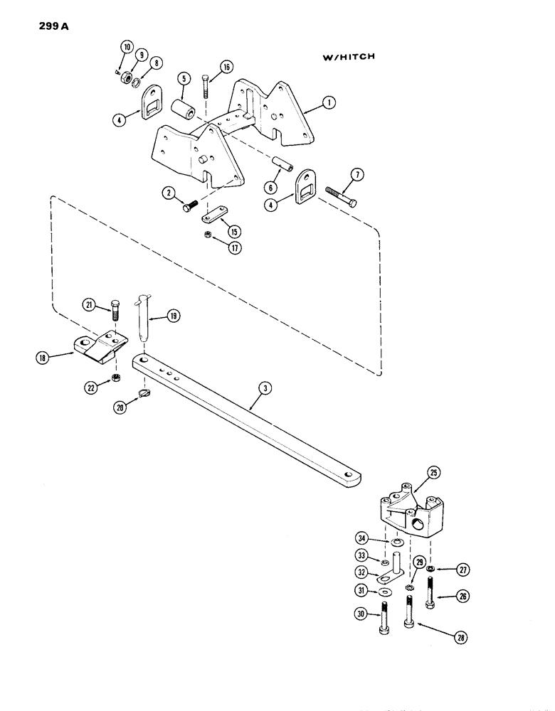 Схема запчастей Case IH 870 - (299A) - DRAWBAR, WITH HITCH, USED PRIOR TO TRACTOR SERIAL NUMBER 8693001 (09) - CHASSIS/ATTACHMENTS