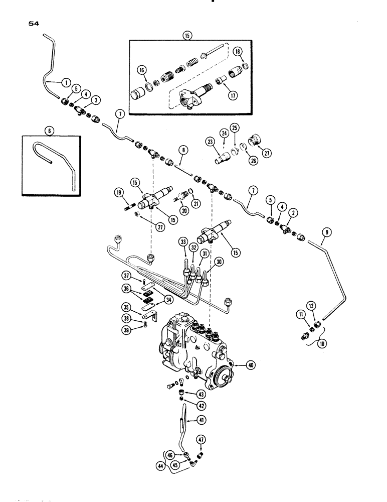 Схема запчастей Case IH 830-SERIES - (054) - FUEL INJECTION SYSTEM, 267 AND 301 DIESEL ENGINE (03) - FUEL SYSTEM