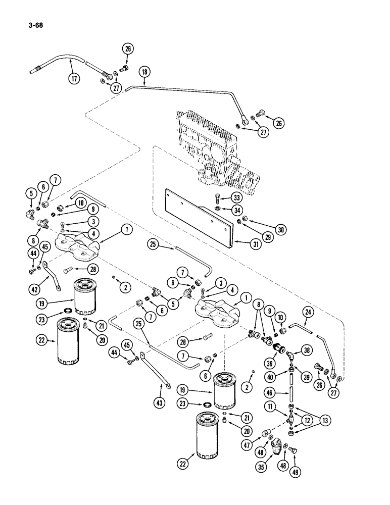 Схема запчастей Case IH 4994 - (3-68) - FUEL FILTER SYSTEM, 866 CUBIC INCH DIESEL ENGINE (03) - FUEL SYSTEM