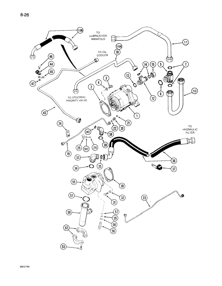 Схема запчастей Case IH 7140 - (8-026) - HYDRAULIC PUMP SYSTEM, PRIOR TO TRANSMISSION S/N AJB0044915 (08) - HYDRAULICS