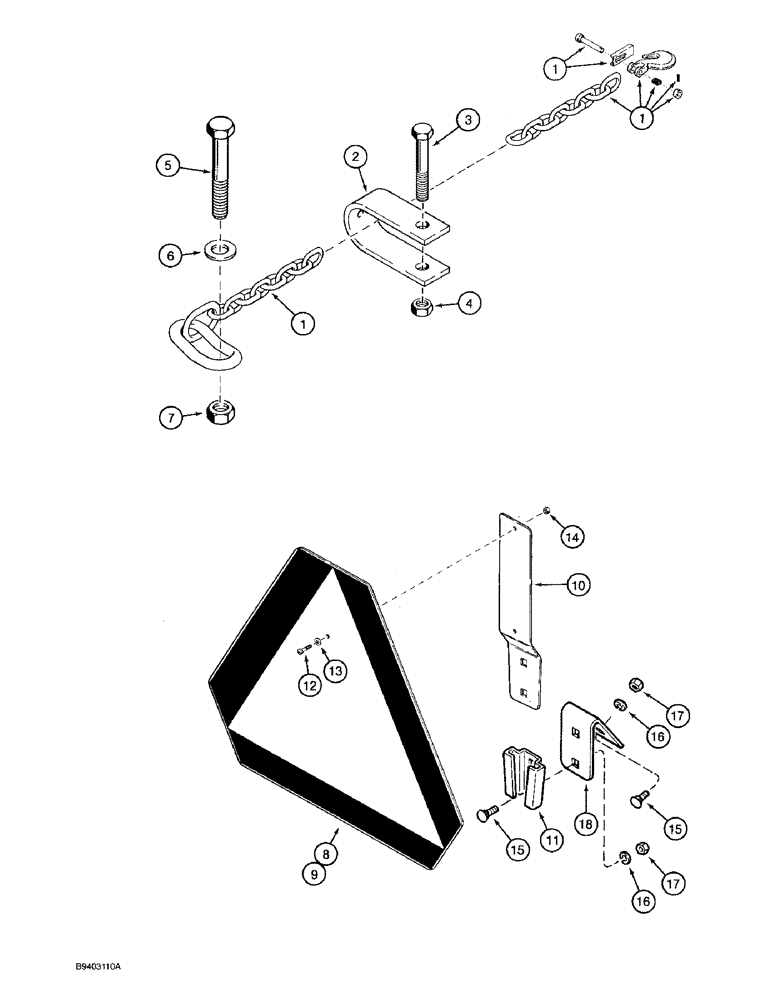 Схема запчастей Case IH 7100 - (9-156) - TRANSPORT CHAIN AND SLOW MOVING VEHICLE EMBLEM (09) - CHASSIS/ATTACHMENTS