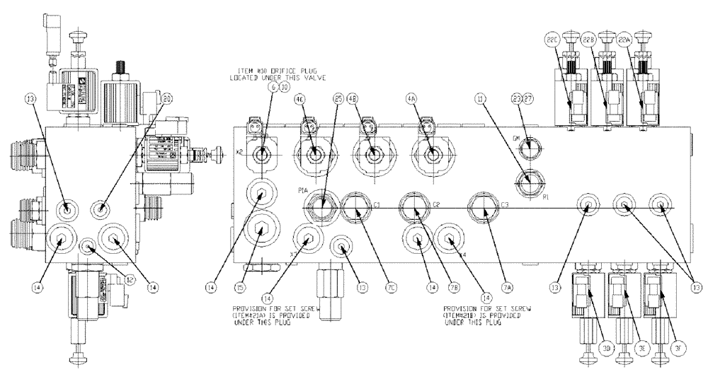 Схема запчастей Case IH 810 - (07-015[01]) - VALVE BLOCK, TRIPLE BIN, W/AUGER Hydraulic Components