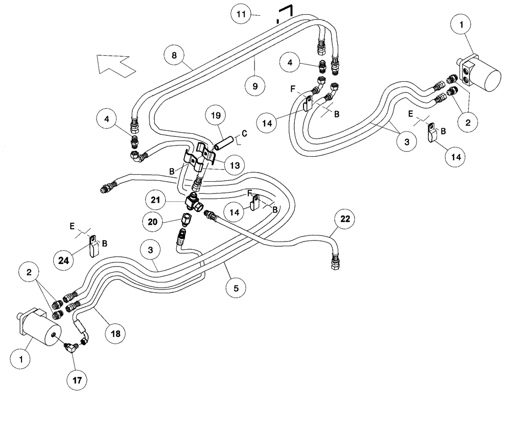 Схема запчастей Case IH 2052 - (09-02) - HYDRAULIC CIRCUIT - DRAPER DRIVE, TWO-DECK (03) - CHASSIS/MOUNTED EQUIPMENT