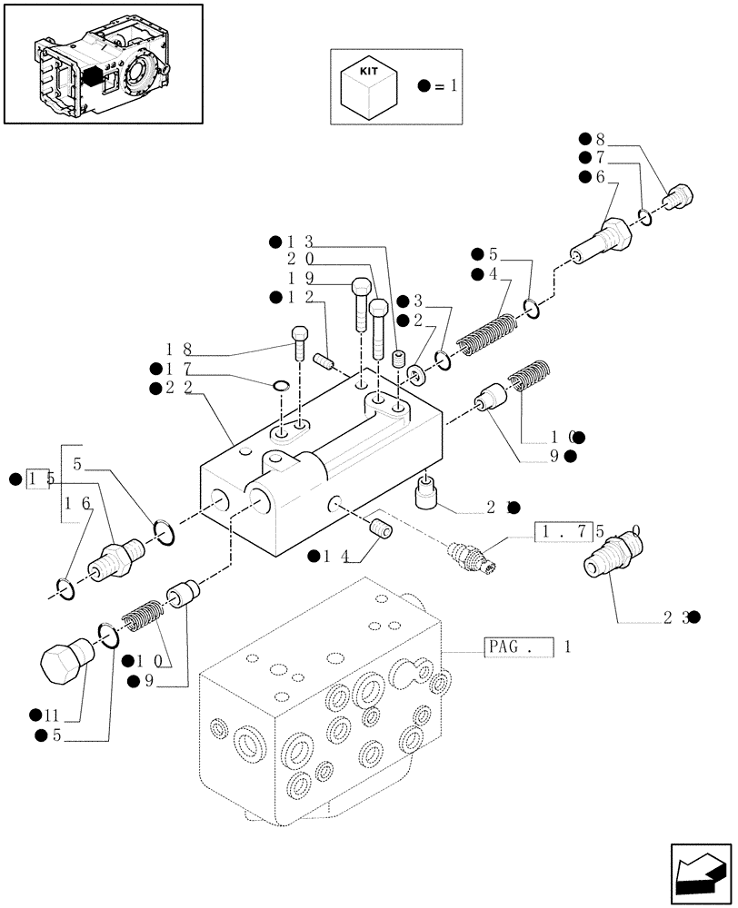 Схема запчастей Case IH MAXXUM 110 - (1.80.7/02[02A]) - PTO CLUTCH LESS CREEPER (24X24 / 16X16) (2WD) - CONTROL VALVE AND PARTS - D5806 - C5898 (VAR.330405-334405-335405-336405) (07) - HYDRAULIC SYSTEM