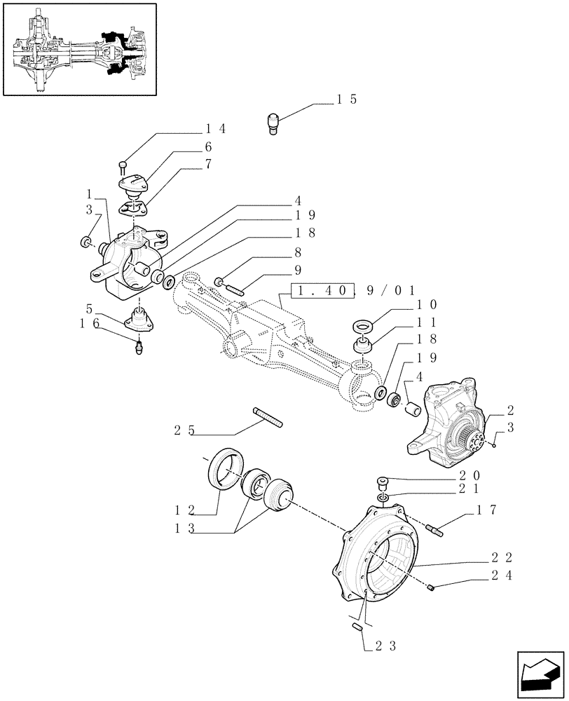 Схема запчастей Case IH MAXXUM 115 - (1.40. 9/02[01A]) - (CL.4) FRONT AXLE W/MULTI-PLATE DIFF. LOCK, ST. SENSOR AND BRAKES - STEERING AXLES AND HUBS - D6683 (VAR.330430) (04) - FRONT AXLE & STEERING