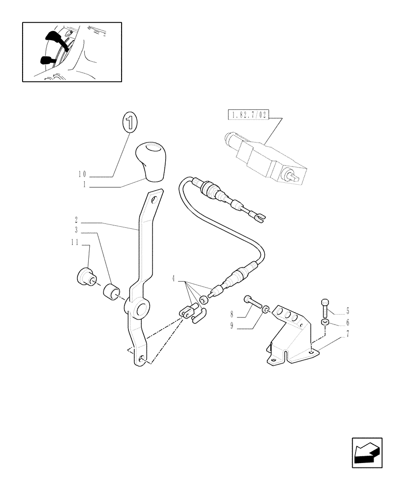 Схема запчастей Case IH JX1085C - (1.92.82/01) - (VAR.025) 1 REAR REMOTE VALVE FOR MID-MOUNT AND MDC - LEVER AND KNOB (10) - OPERATORS PLATFORM/CAB