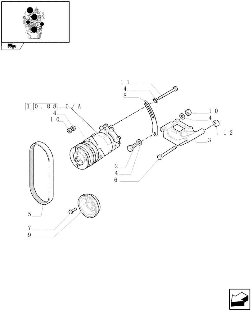 Схема запчастей Case IH JX1070U - (0.88.0) - (VAR.641-641/1) AIR CONDITIONING - BELTS & PULLEYS - COMPRESSOR (01) - ENGINE