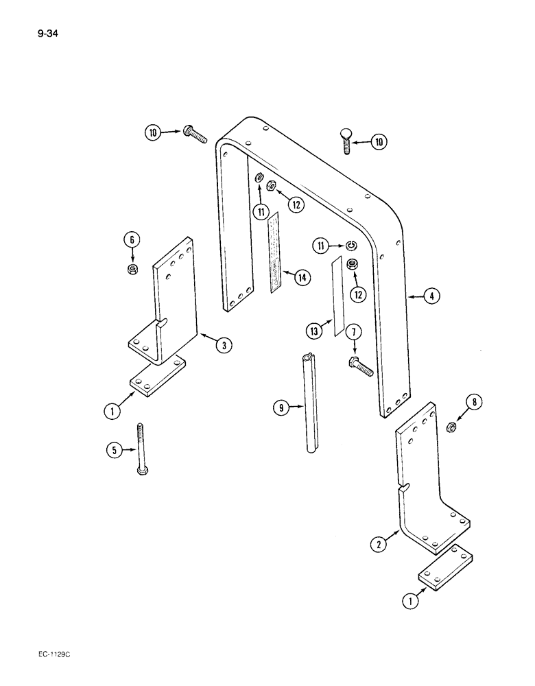 Схема запчастей Case IH 495 - (9-034) - ROLL OVER PROTECTION FRAME, 2 POST ROPS (09) - CHASSIS/ATTACHMENTS