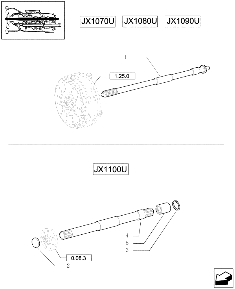 Схема запчастей Case IH JX1070U - (1.25.3) - P.T.O. ENGAGEMENT CLUTCH - SHAFT, SLEEVE (03) - TRANSMISSION