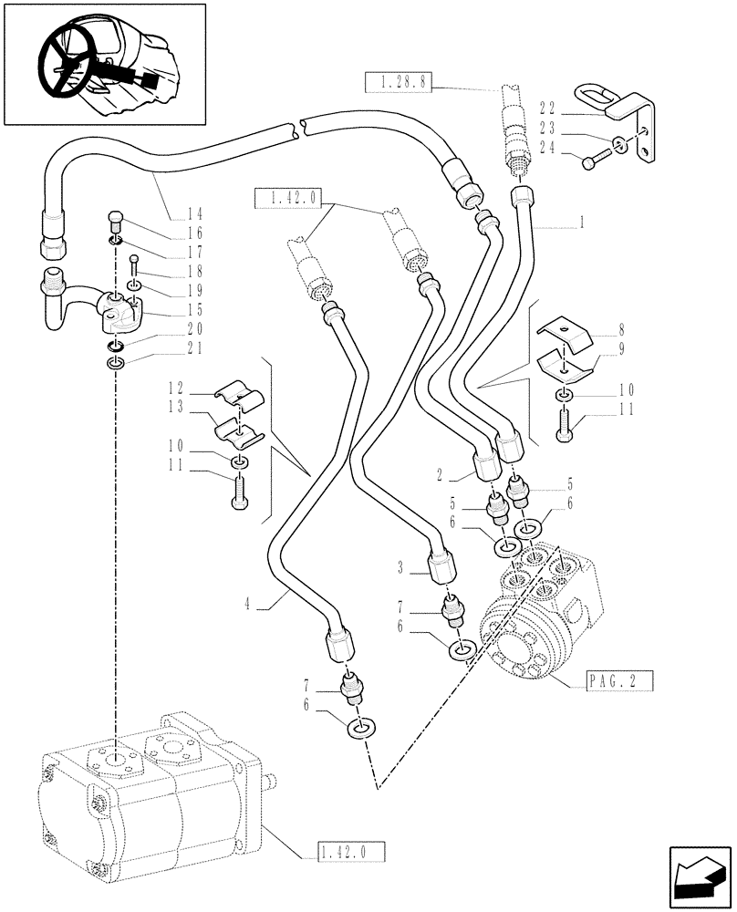 Схема запчастей Case IH JX1085C - (1.92.63[03]) - POWER STEERING PIPES (10) - OPERATORS PLATFORM/CAB