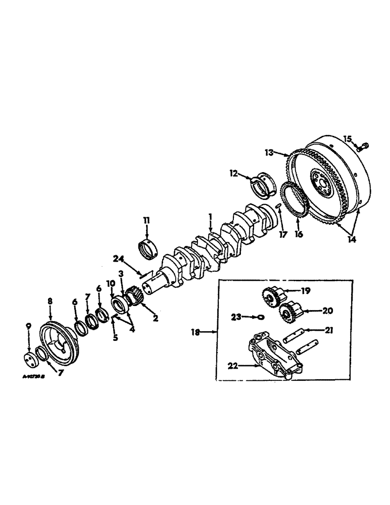 Схема запчастей Case IH 574 - (12-034) - CRANKSHAFT, FLYWHEEL AND BEARINGS Power