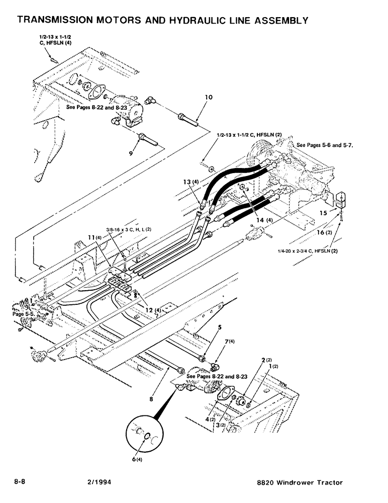 Схема запчастей Case IH 8820 - (8-08) - TRANSMISSION MOTORS AND HYDRAULIC LINE ASSEMBLY (08) - HYDRAULICS