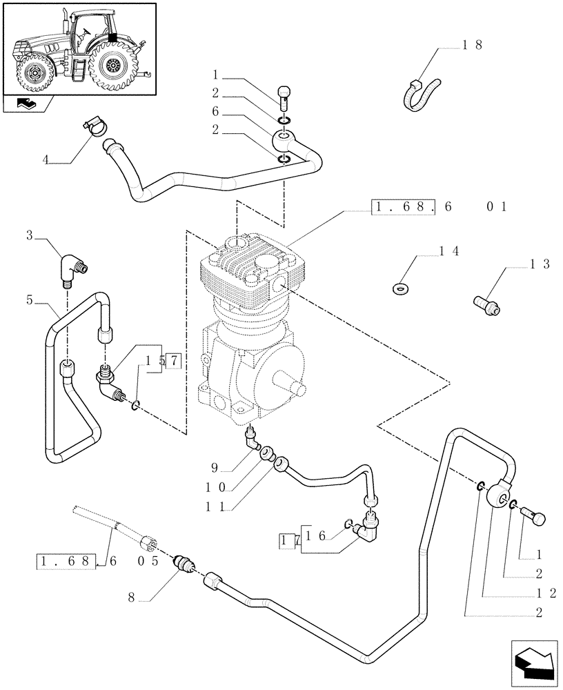 Схема запчастей Case IH MAXXUM 110 - (1.68.6[03]) - PNEUMATIC TRAILER BRAKE - PIPES (VAR.332727-332737-332739) (05) - REAR AXLE