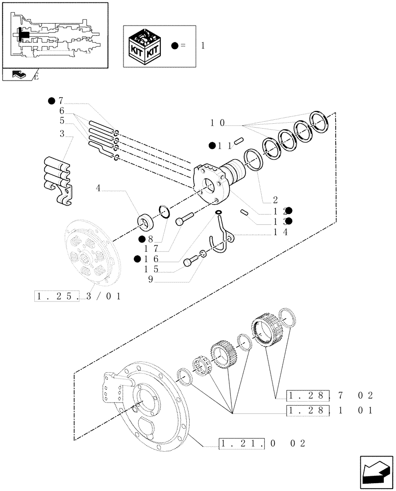 Схема запчастей Case IH MAXXUM 140 - (1.28.7[01]) - TRANSM. 16X16 OR 17X16 - SPEED ENGAGEMENT FRONT CLUTCH - OIL SUPPLY AND LUBRICATION (03) - TRANSMISSION