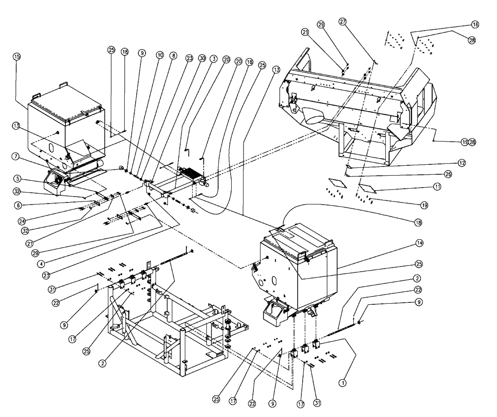 Схема запчастей Case IH FLX810 - (02-048) - BIN MOUNT GROUP, DOUBLE BIN, 50 CU. FT Bin Group