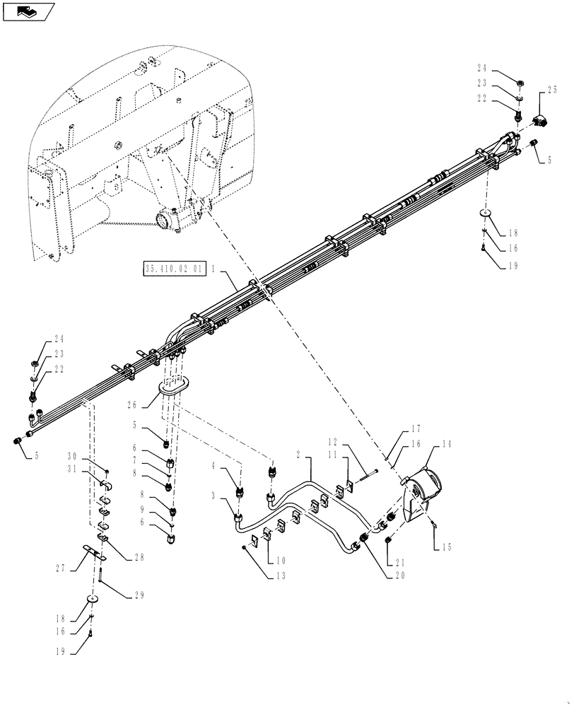 Схема запчастей Case IH 3152 - (35.410.01) - HYDRAULIC, TOP BEAM, 25 FOOT HEADER (35) - HYDRAULIC SYSTEMS