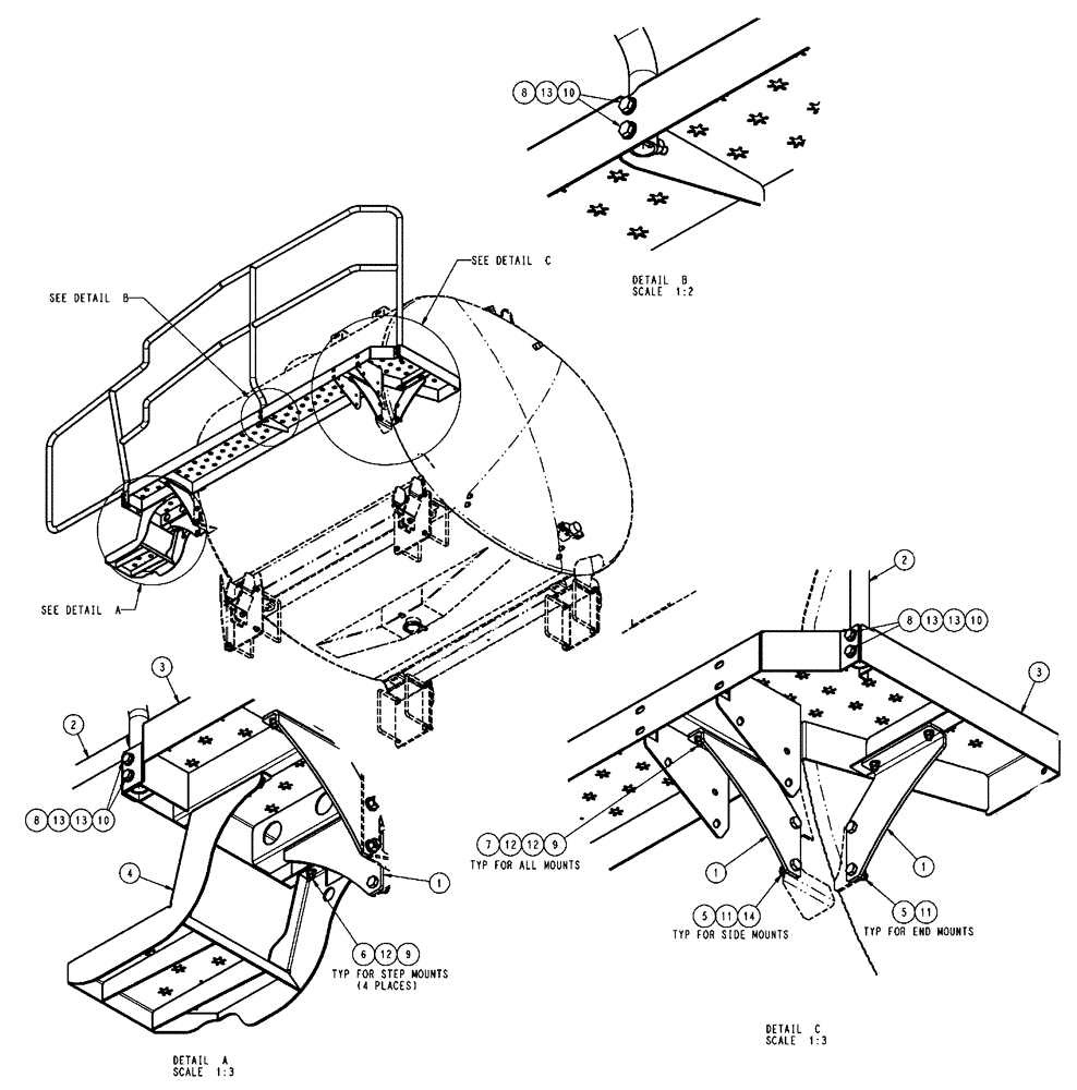 Схема запчастей Case IH SPX4410 - (04-028) - WALKWAY & HANDRAIL GROUP, MID Suspension & Frame