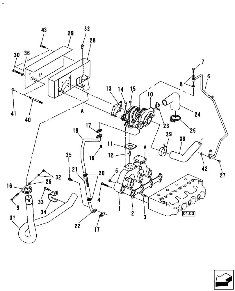 Схема запчастей Case IH FARMALL 55 - (02.03) - TURBOCHARGER & MANIFOLD EXHAUST (02) - ENGINE EQUIPMENT