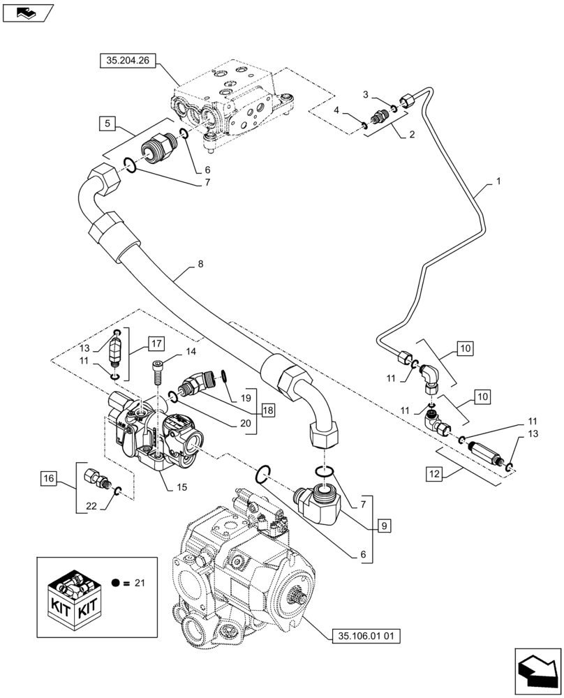 Схема запчастей Case IH PUMA 145 - (35.200.01[01A]) - HYDRAULIC SYSTEM - PRIORITY VALVE, PUMP DELIVERY HOSE, & LOAD SENSING TUBE - D7113 (35) - HYDRAULIC SYSTEMS