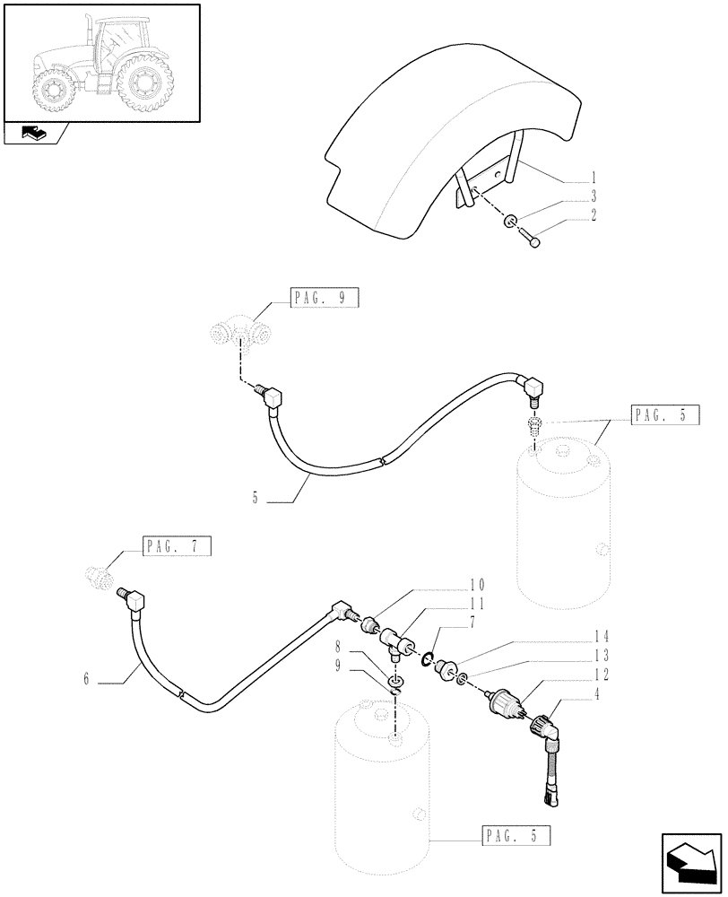 Схема запчастей Case IH PUMA 115 - (1.68.6[07]) - PNEUMATIC TRAILER BRAKE - AIR TANK AND PIPES (VAR.332727-332737-332739) (05) - REAR AXLE