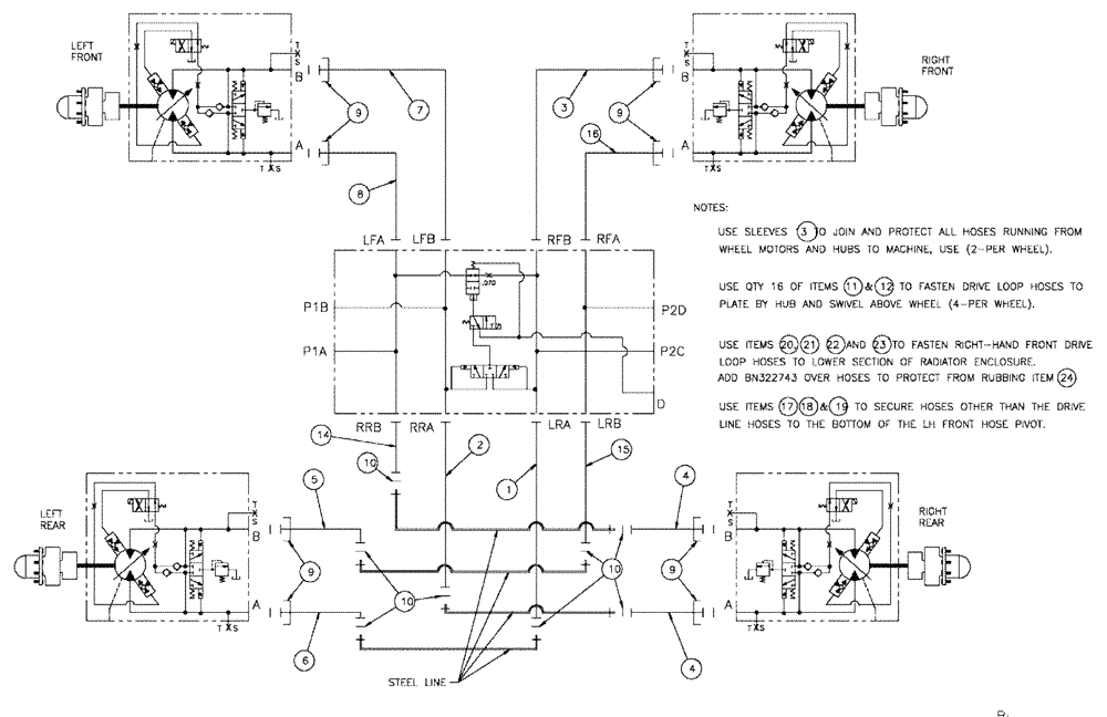 Схема запчастей Case IH SPX3200 - (06-003) - DRIVE LOOP ASSEMBLY Hydraulic Plumbing