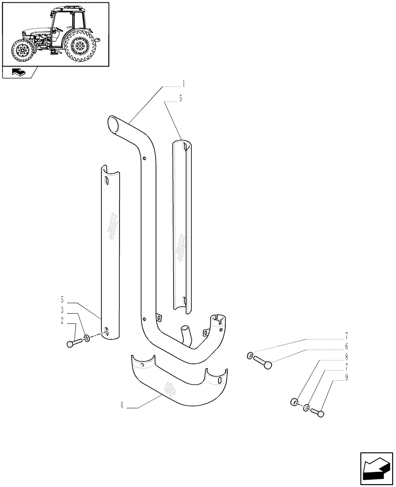 Схема запчастей Case IH FARMALL 85C - (1.15.1/01) - VERTICAL EXHAUST W/GUARD SHIELD - GUARD (VAR.330134) (02) - ENGINE EQUIPMENT