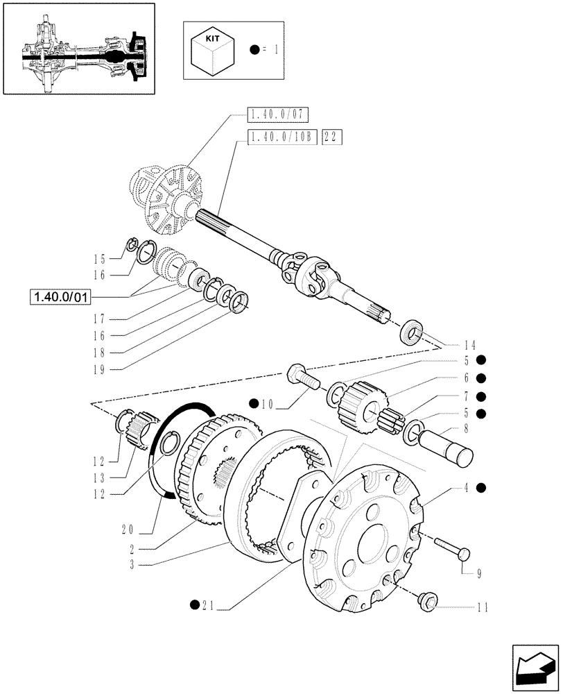 Схема запчастей Case IH JX90 - (1.40. 0/10[02]) - 4WD FRONT AXLE - DIFFERENTIAL GEARS AND SHAFT (04) - FRONT AXLE & STEERING