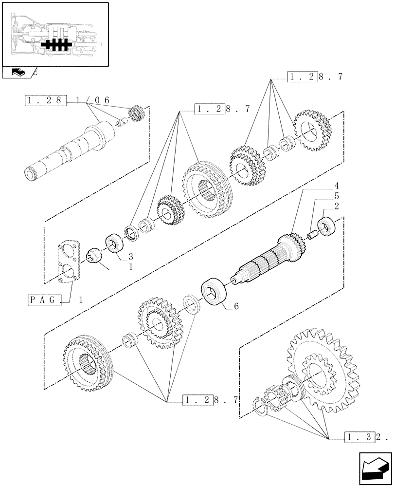 Схема запчастей Case IH FARMALL 105U - (1.28.7/07[02]) - 20X20 POWER SHUTTLE TRANSMISSION WITH CREEPER - SPEED DRIVEN SHAFT (VAR.330299-331299-332299-333299) (03) - TRANSMISSION