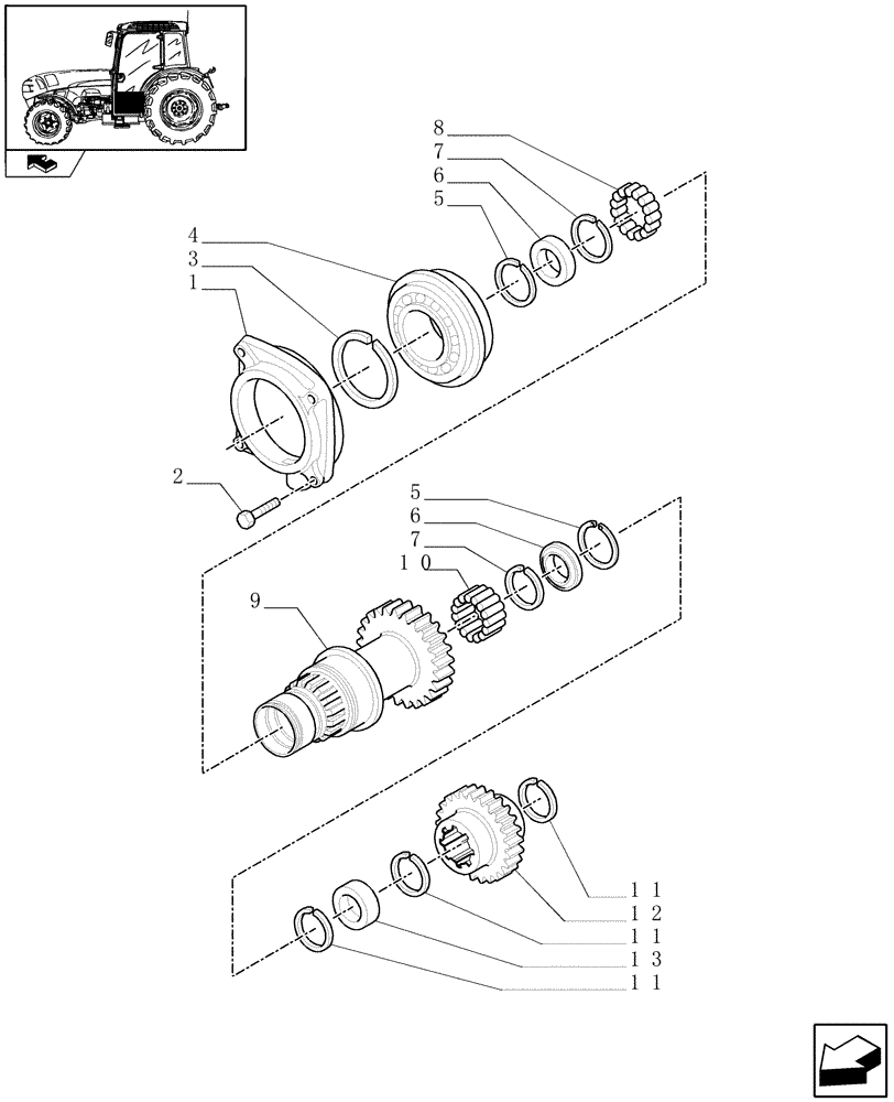 Схема запчастей Case IH FARMALL 85N - (1.28.7) - DRIVE GEAR SHAFT AND DRIVEN GEARS (03) - TRANSMISSION