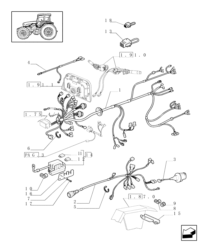 Схема запчастей Case IH JX70U - (1.75.4[02]) - VARIOUS ELECTRIC CABLES (06) - ELECTRICAL SYSTEMS