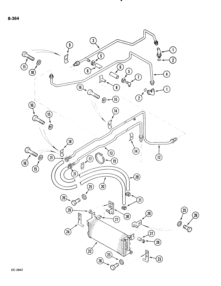 Схема запчастей Case IH 885 - (8-364) - OIL COOLER AND PIPES, AIR CONDITIONED CAB (08) - HYDRAULICS