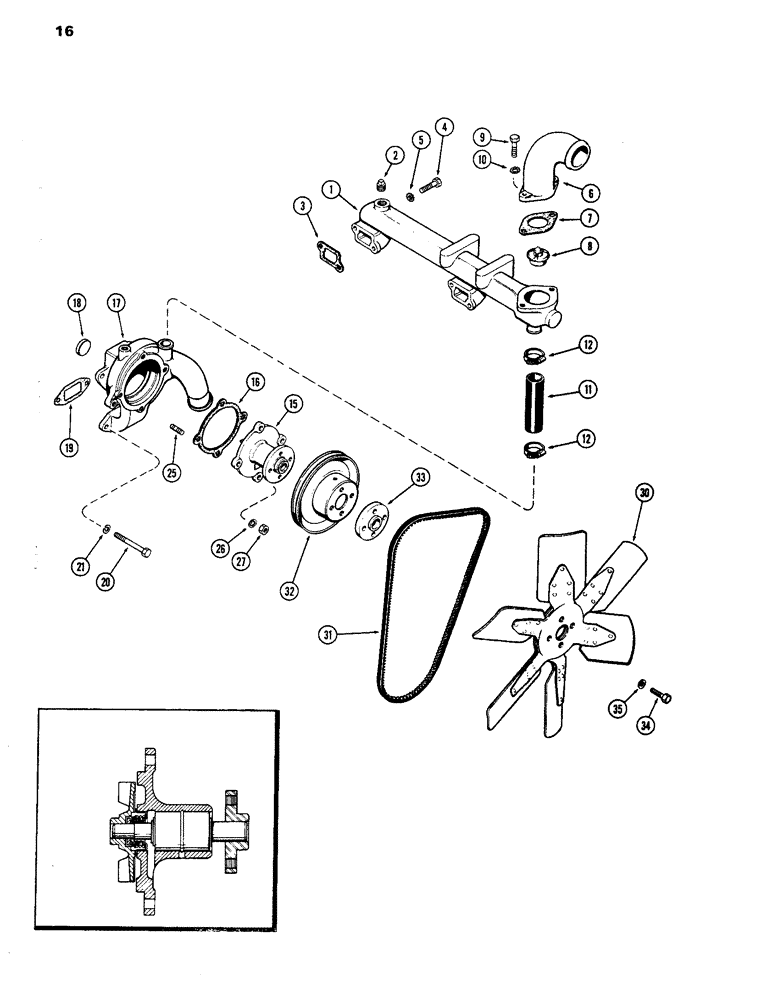 Схема запчастей Case IH 770 - (016) - WATER PUMP AND ATTACHING PARTS, 267B DIESEL ENGINE (02) - ENGINE