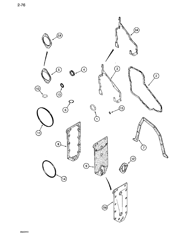 Схема запчастей Case IH 7120 - (2-76) - CYLINDER BLOCK GASKET KITS, 6T-830 ENGINE, PRIOR TO ENGINE SERIAL NUMBER 44500128 (02) - ENGINE