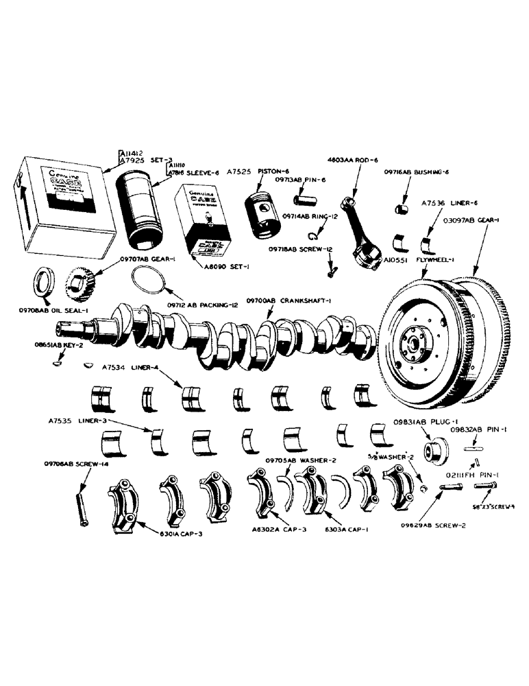 Схема запчастей Case IH 900 - (034) - L.P. GAS ENGINE, PISTONS, CONNECTING RODS AND CRANKSHAFT (02) - ENGINE