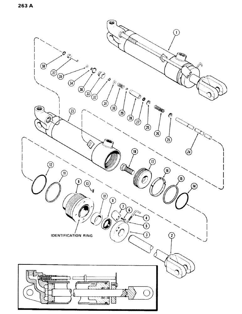 Схема запчастей Case IH 970 - (263A) - G33769 REMOTE HYDRAULIC CYLINDER, 4" BORE X 8" STROKE, GLAND WITHOUT CENTER BEARING (08) - HYDRAULICS