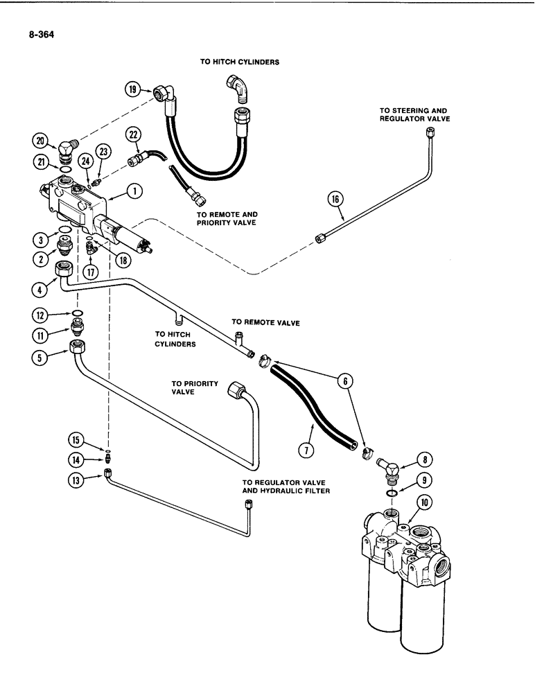 Схема запчастей Case IH 4494 - (8-364) - HITCH CONTROL VALVE CIRCUITRY, P.I.N. 8865595 AND AFTER (08) - HYDRAULICS