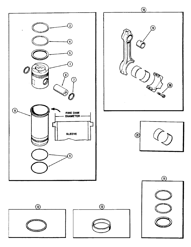 Схема запчастей Case IH 2470 - (046) - PISTONS AND SLEEVES, WITH 5.092 INCH TO 5.097 INCH FIRE DAM DIAMETER SLEEVE, 504BDT DIESEL ENGINE (02) - ENGINE