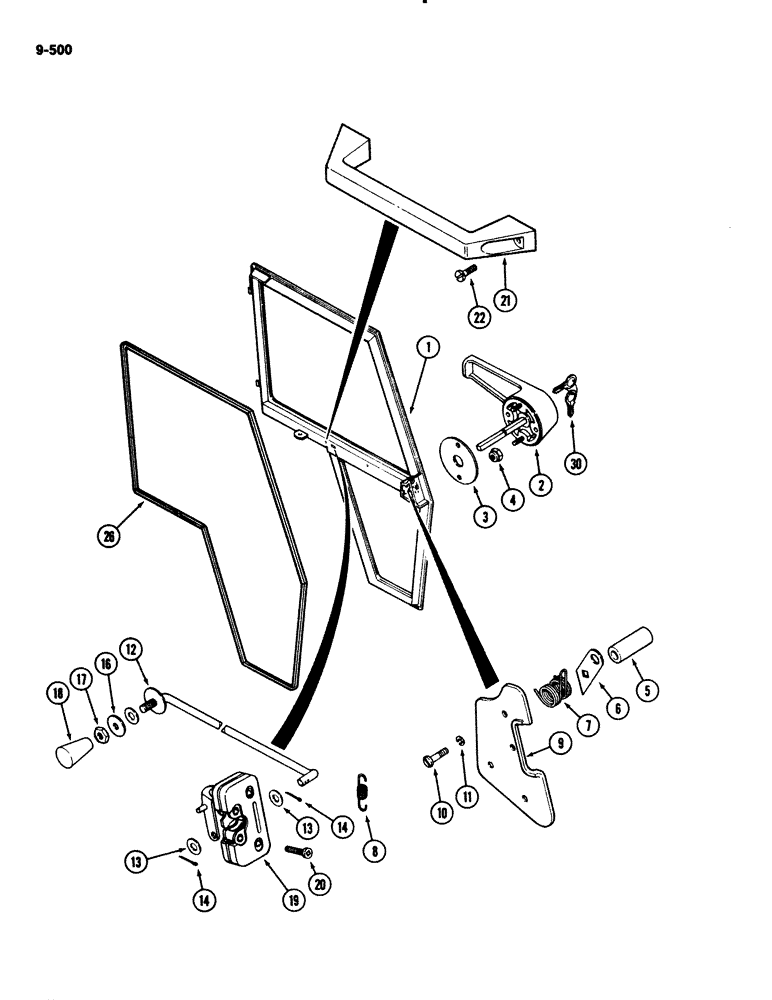 Схема запчастей Case IH 2294 - (9-500) - CAB, DOOR AND LATCH (09) - CHASSIS/ATTACHMENTS