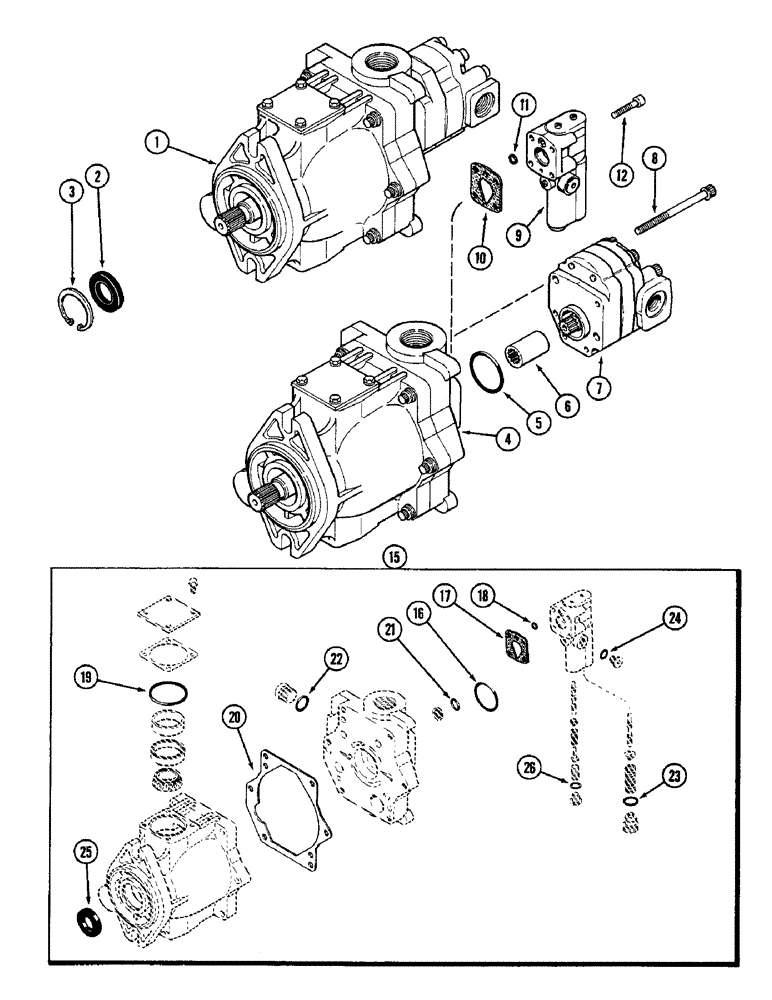 Схема запчастей Case IH 3294 - (8-280) - HYDRAULICS, GEAR AND PISTON PUMP ASSEMBLY (08) - HYDRAULICS