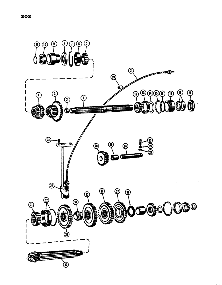 Схема запчастей Case IH 430 - (202) - TRANSMISSION SHAFT AND GEARS, PRIOR TO S/N 8262800 (06) - POWER TRAIN