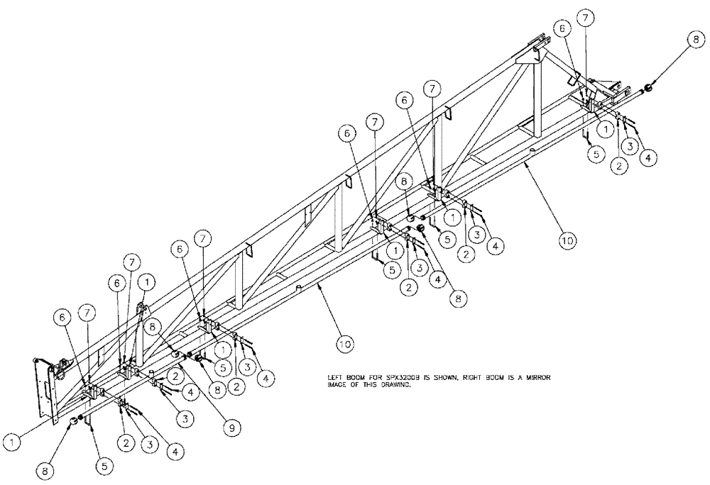 Схема запчастей Case IH SPX3310 - (09-040) - NOZZLE SPACING, 5 SECTION MID 10" Liquid Plumbing