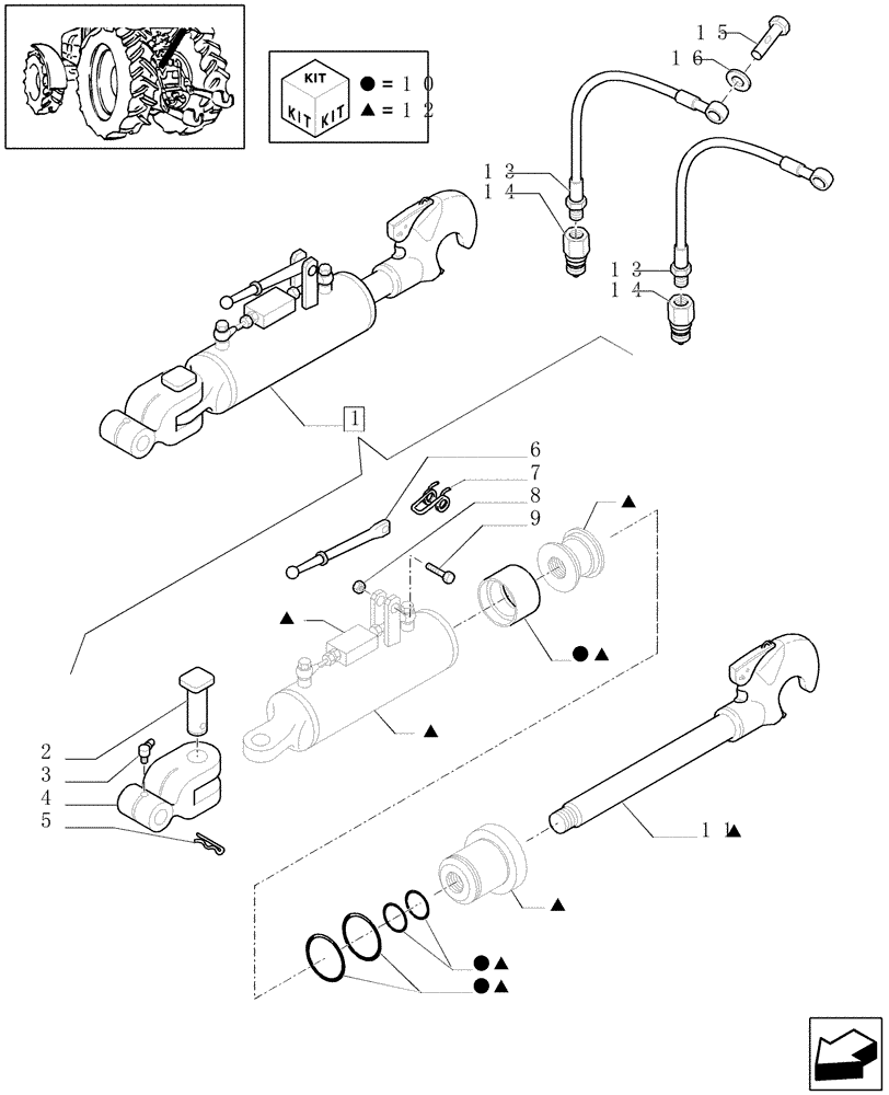 Схема запчастей Case IH PUMA 165 - (1.89.6/02A) - (VAR.237-484) HYDRAULIC TOP LINK FOR ALL LINKAGE OPTIONS (09) - IMPLEMENT LIFT