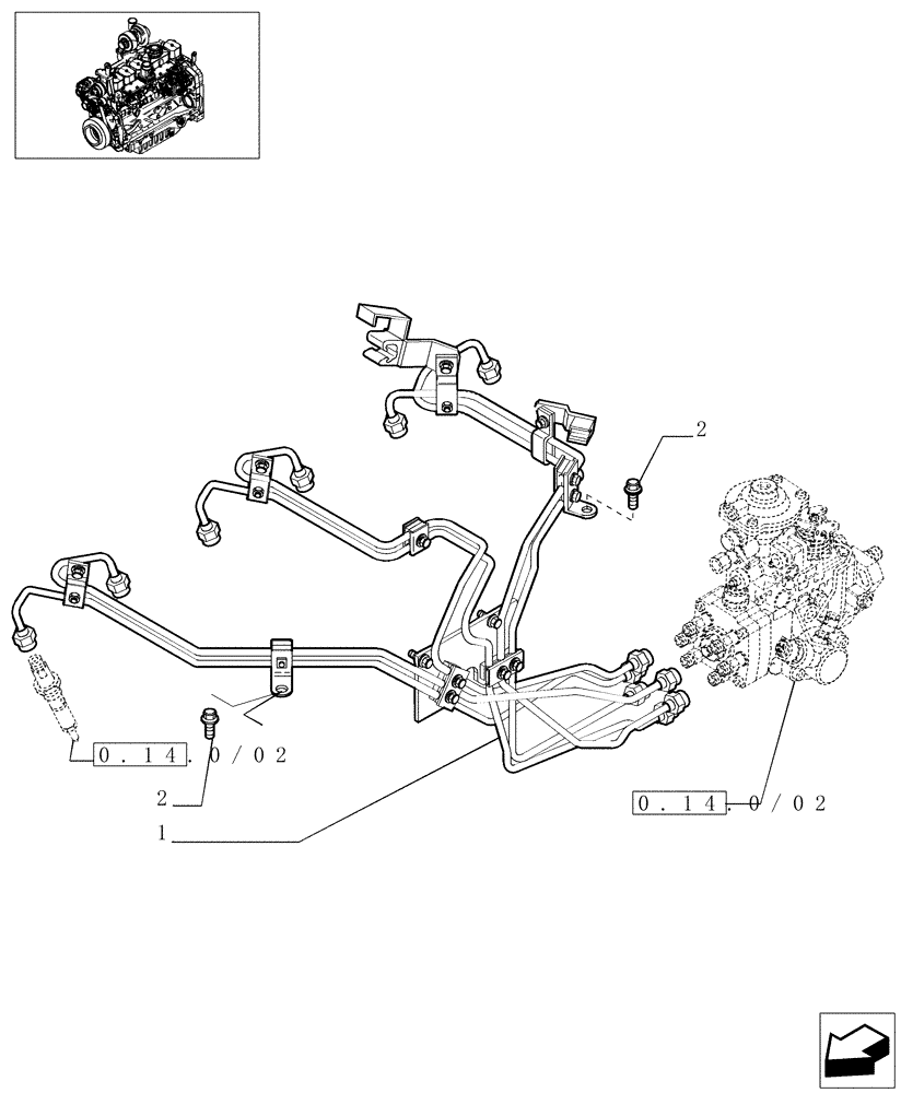 Схема запчастей Case IH MXU115 - (0.14.9/01) - INJECTION EQUIPMENT - PIPING (01) - ENGINE