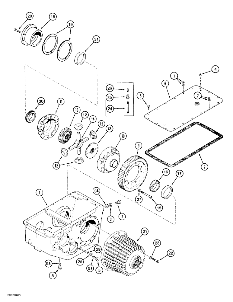 Схема запчастей Case IH 2166 - (6-51A) - TRANSMISSION, HOUSING AND DIFFERENTIAL, COMBINE P.I.N. JJC0182025 & AFTER (03) - POWER TRAIN