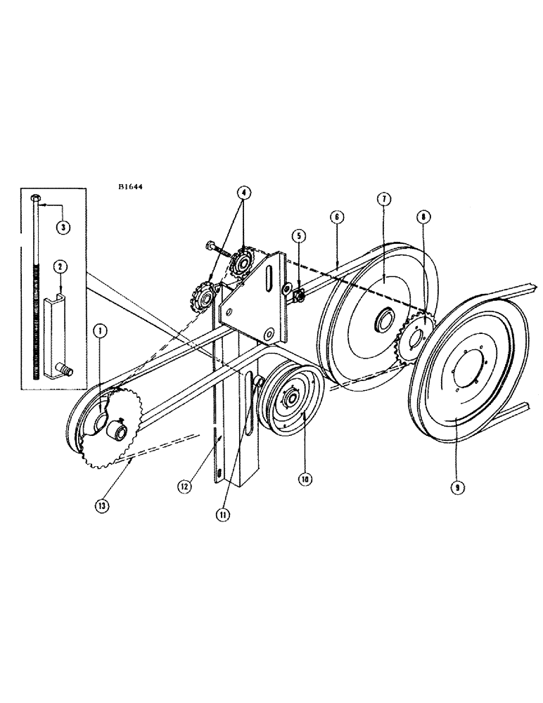 Схема запчастей Case IH 660 - (054) - TIGHTENER, HEADER DRIVE AND UPPER FEEDER RAKE SHAFT, BEFORE NUMBER 8357001 