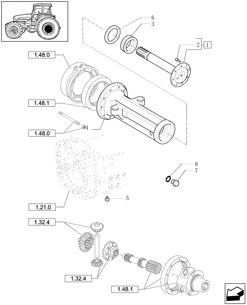 Схема запчастей Case IH JX1090U - (1.48.1/01) - (VAR.449) PADDY FIELD VERSION - SIDE REDUCTION GEAR BOX, SHAFT (05) - REAR AXLE